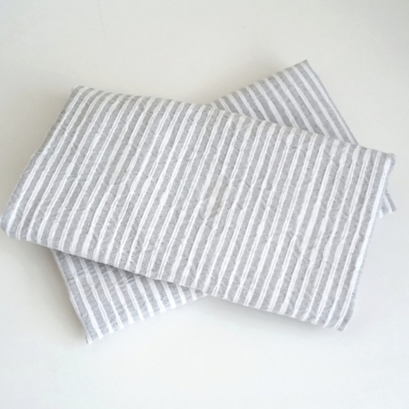 INUP Home Portugal Farmhouse Grey White Puckered Striped King Pillow Sham Set - Picture 9 of 15